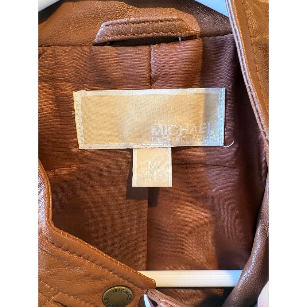 Michael Kors Carmel Brown Moto  100 % leather jacket medium small - Picture 12 of 15
